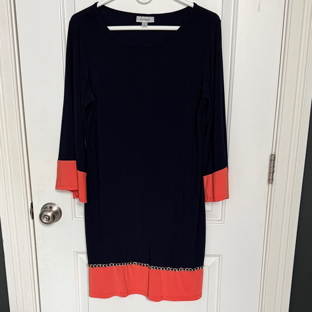 Dress Barn Black Shift Dress with Coral Trim